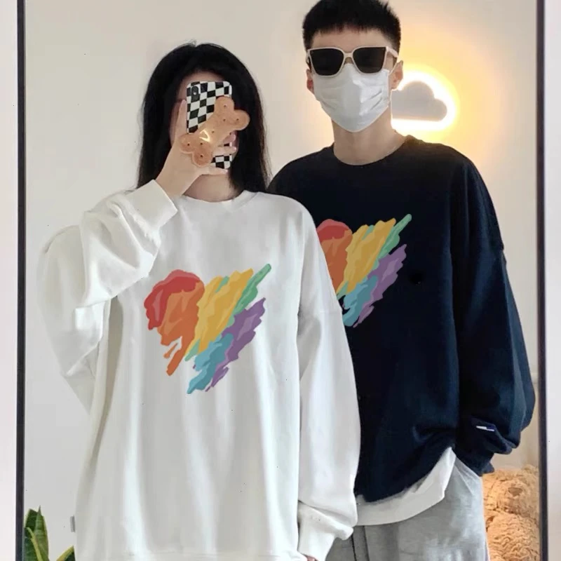 Y206#早秋情侣卫衣新款潮牌涂鸦爱心印花潮流网红ins超火卫衣女