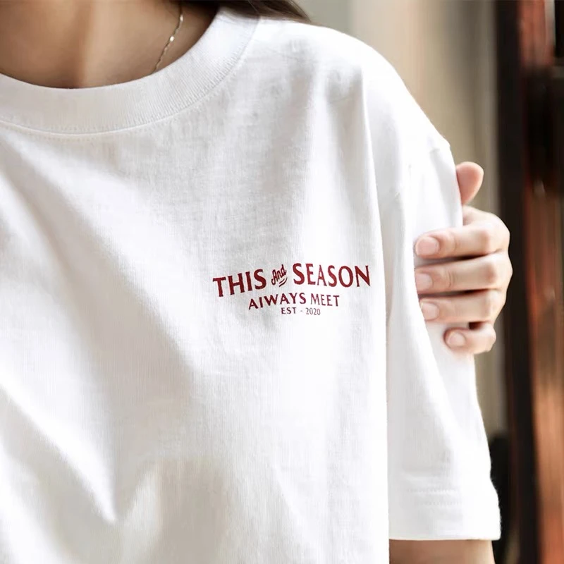 t432#2023年新款夏装文字印花上衣简约时尚t恤宽松短袖情侣ins潮