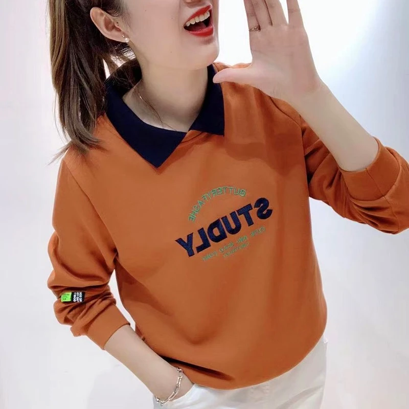 B68#高端刺绣版本妈妈装上衣圆领卫衣娃娃领遮肉显瘦卫衣上衣洋气