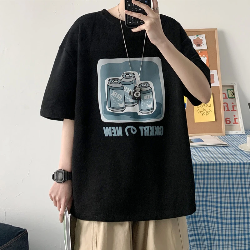 薄款落肩袖短袖字母T恤液态棉t恤宽松半袖ins山本风学生夏季休闲