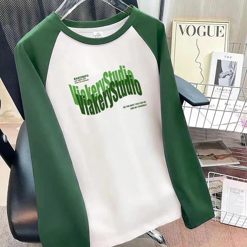 M57#2023春季新款字母印花宽松插肩袖上衣T恤长袖衫遮肉显瘦长t