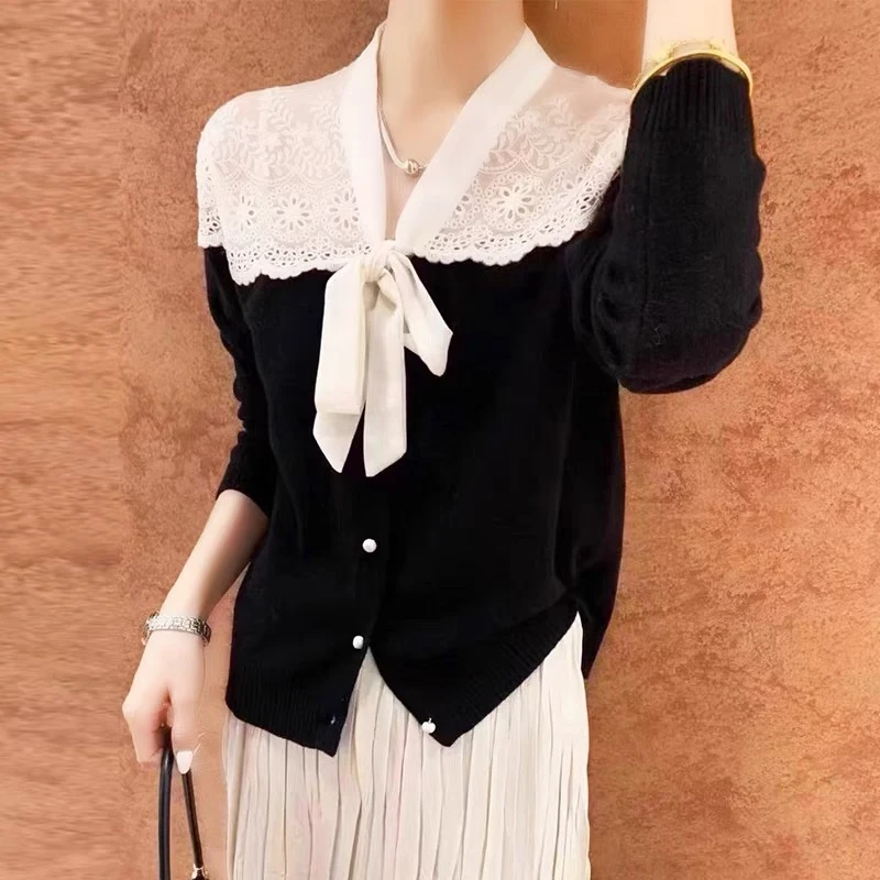 395-CQ蕾丝蝴蝶结针织上衣（80-135）