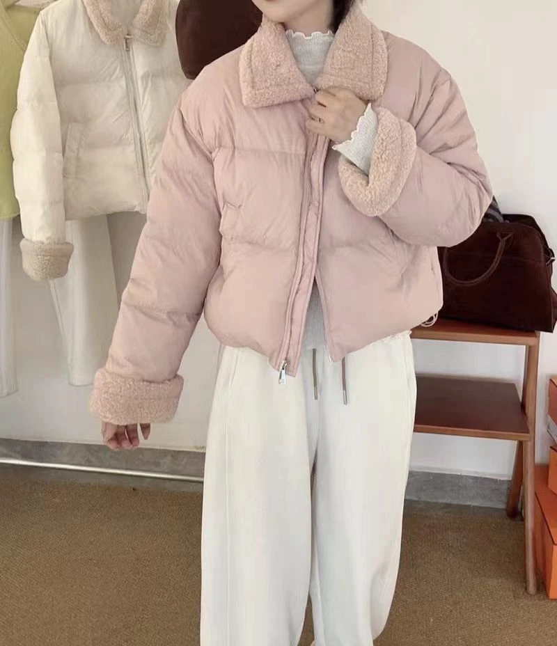 99155-1-DQ粉色拼接翻领加厚短款外套( 85-140)