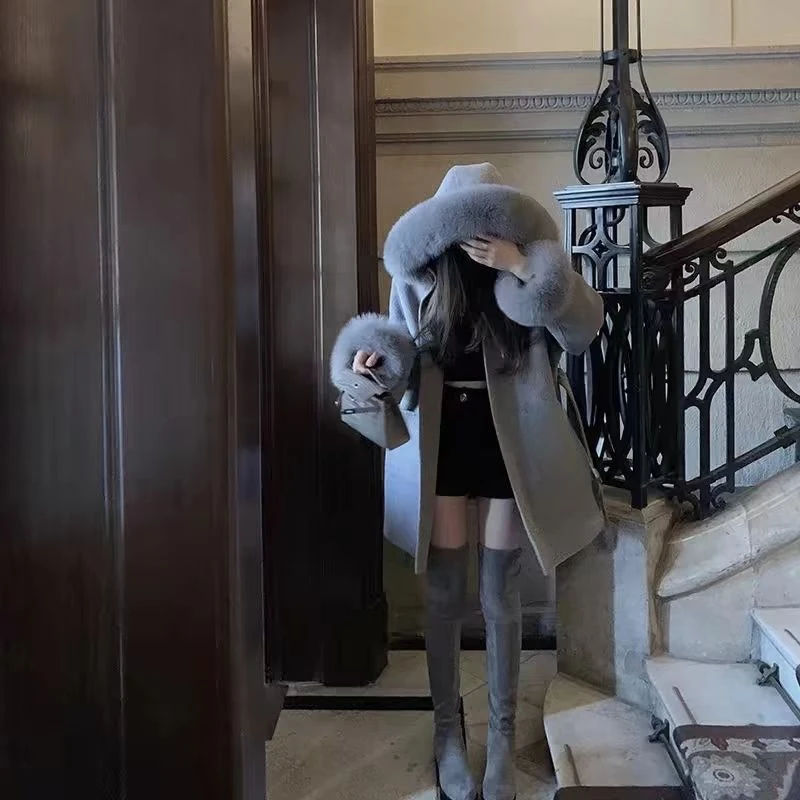 1021-DQ连帽洋气腰带中长款外套(85-140)