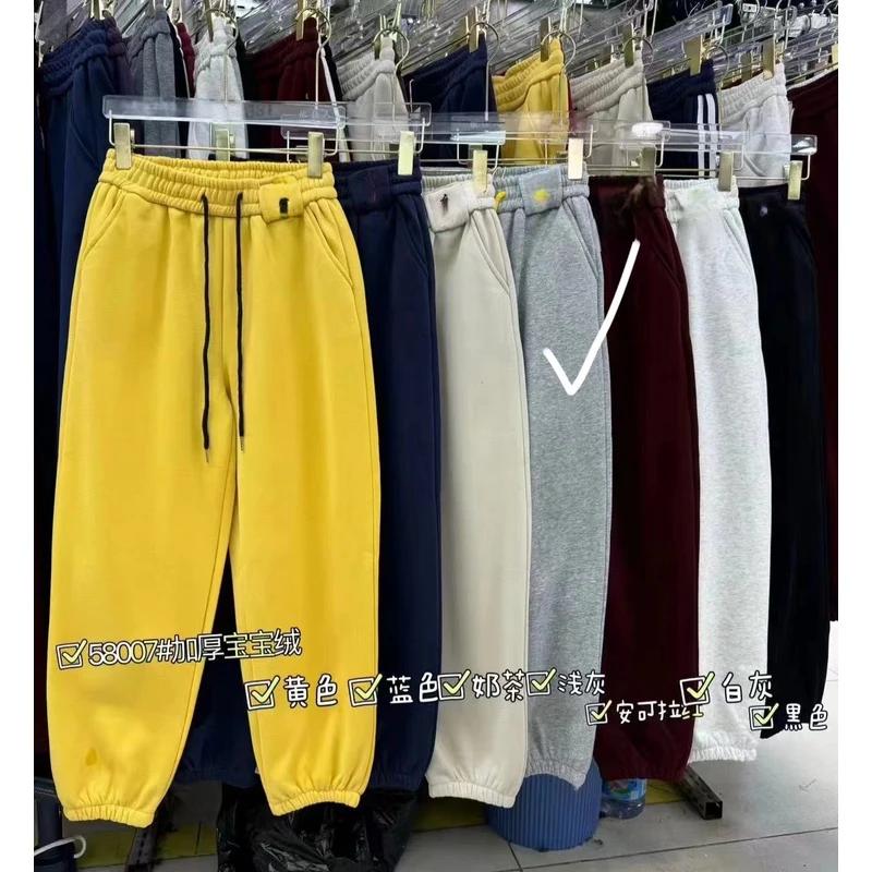 58007-1AQ灰色松紧拉绳加绒收口卫裤