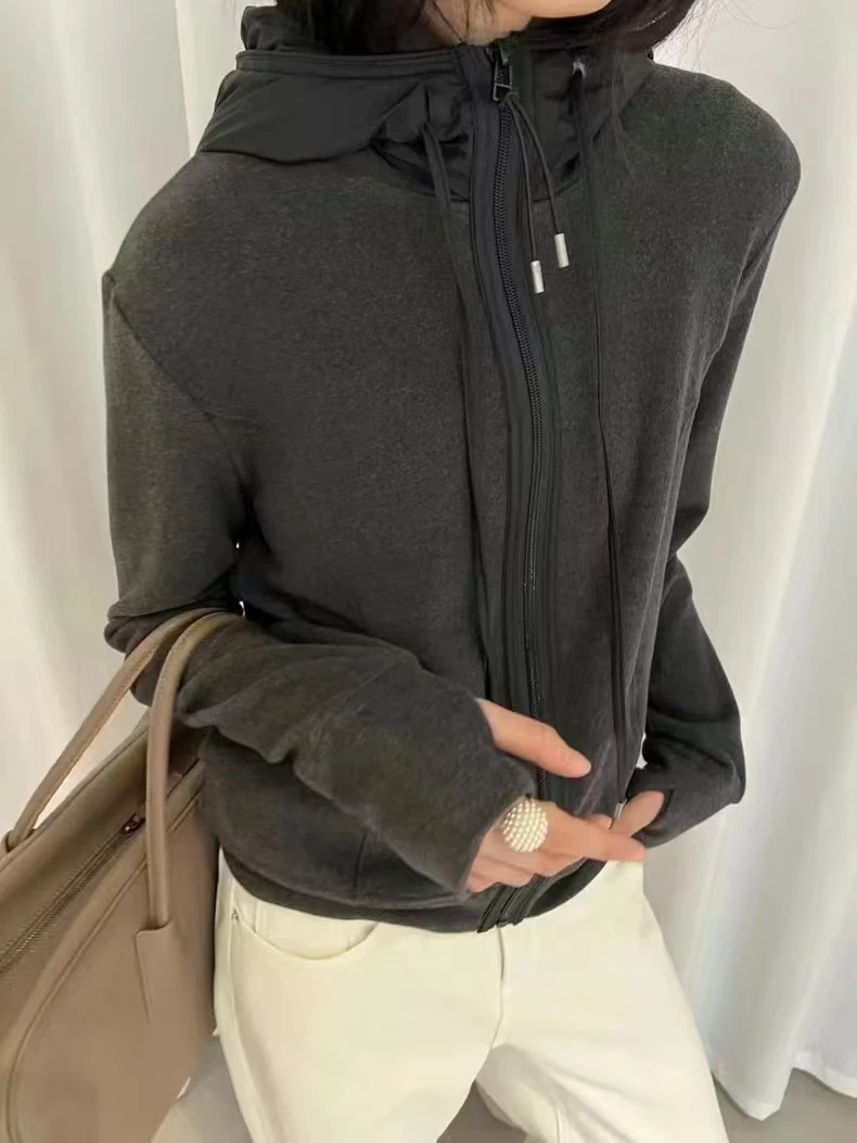 8038-BQ新款灰色绒面拉链上衣