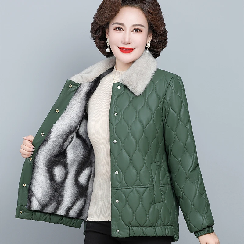 女士洋气短款棉服冬季外套妈妈装加绒保暖中老年大码棉衣时尚棉袄