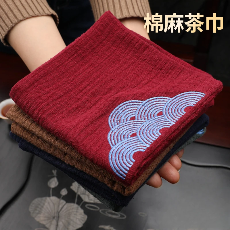 棉麻茶巾双层加厚家用复古吸水茶布独立包装刺绣茶巾