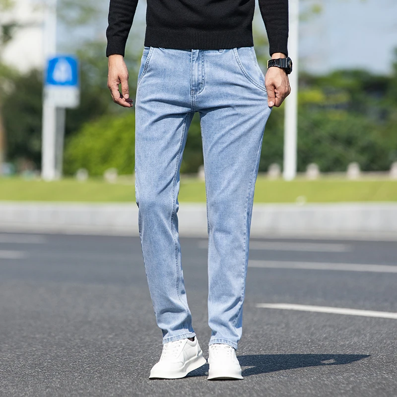 香港高端秋季男士牛仔裤宽松百搭男款休闲直筒舒适时尚弹力长裤子