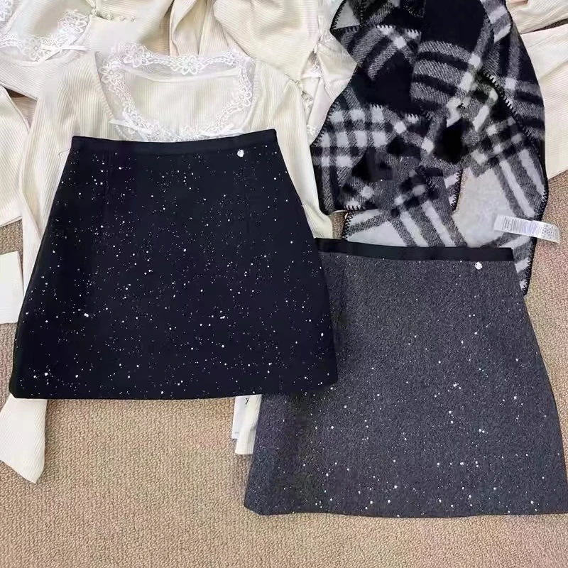 亮闪闪A字半身裙短裙女 重工亮片高腰显瘦半裙包臀裙