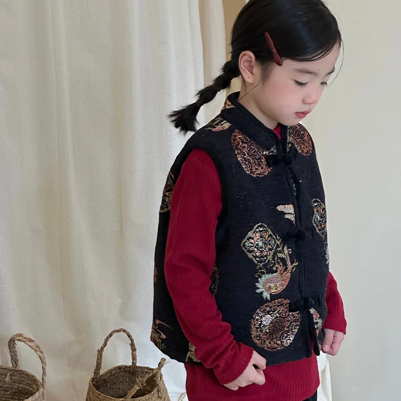 43065【雪尼尔国风】盘扣刺绣福字马甲洋气中式复古