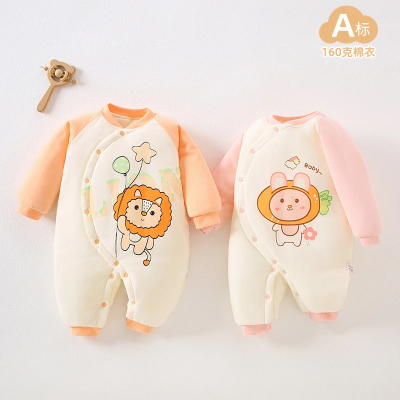 冬款婴儿连体衣夹棉160克加厚新生儿衣服A类纯棉宝宝哈衣爬服