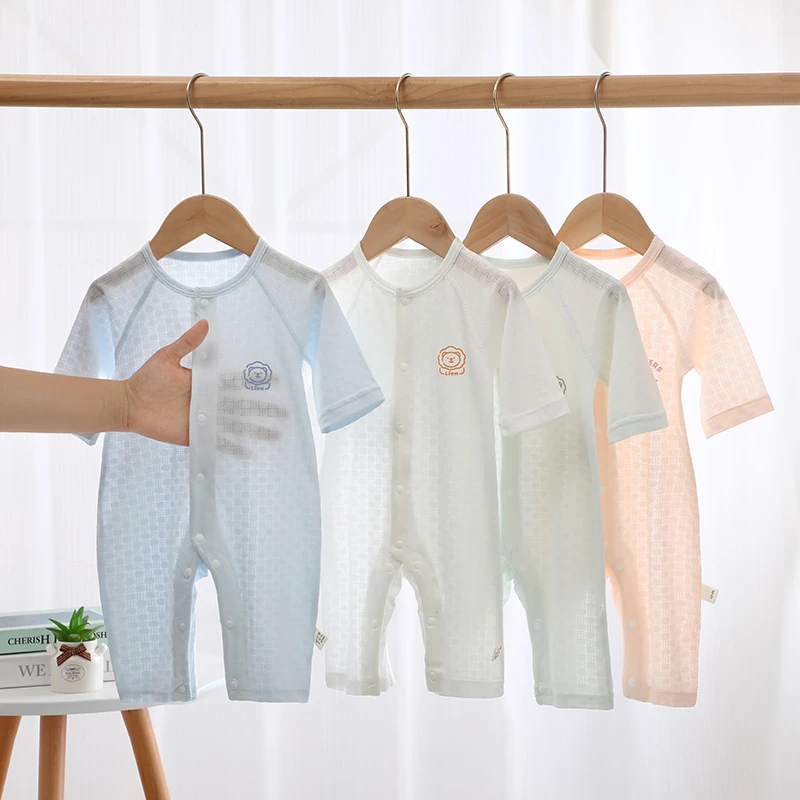 婴儿连体衣a类竹纤维夏季薄新生儿宝宝衣服哈衣爬服5A抗菌空调服