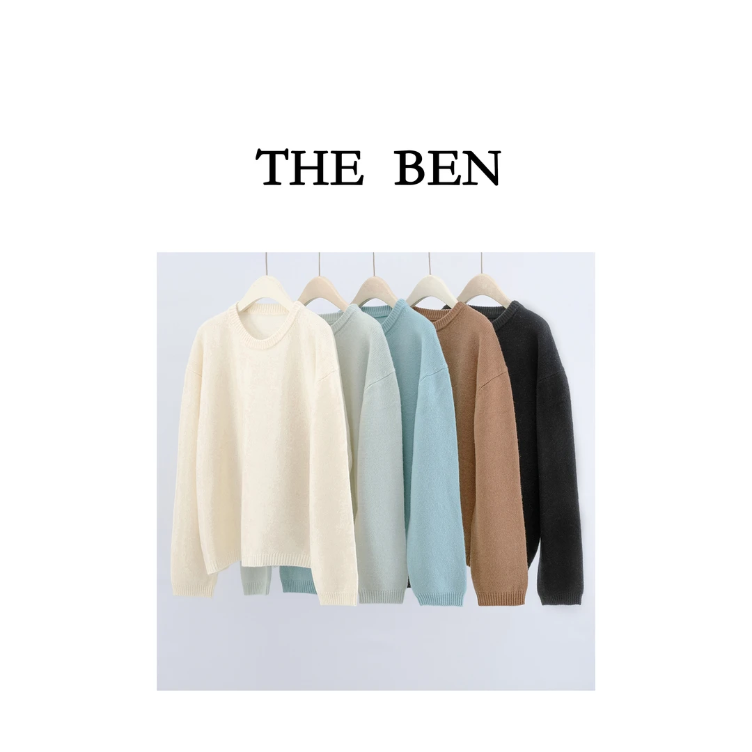 THEBEN初秋2024新款极简纯色绵羊毛针织长袖衫QBB219