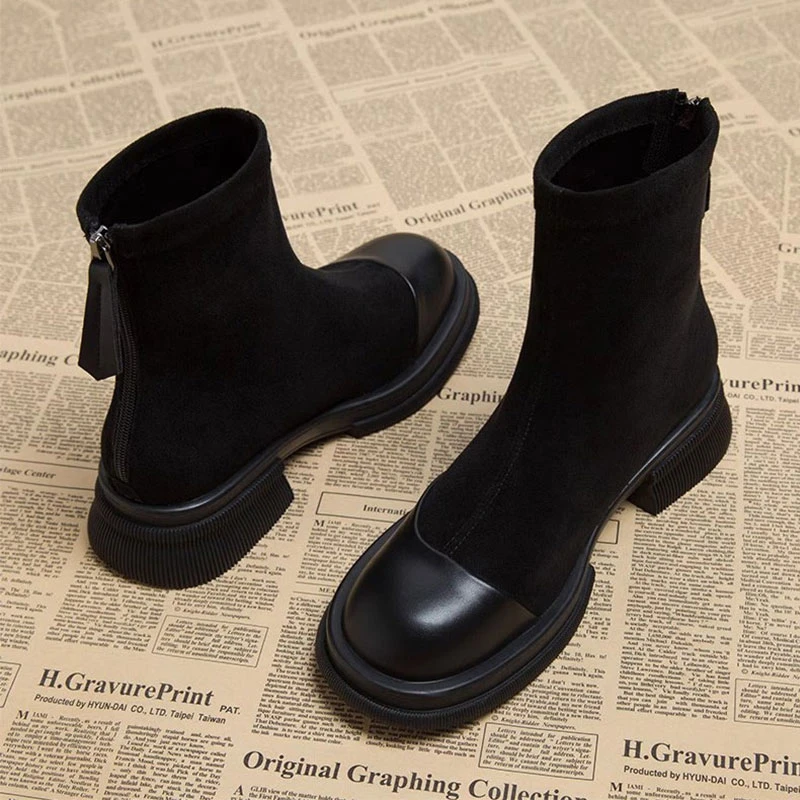 琥珀流光风时装靴粗跟瘦瘦靴马丁靴女春秋2025新款短靴袜靴弹力靴