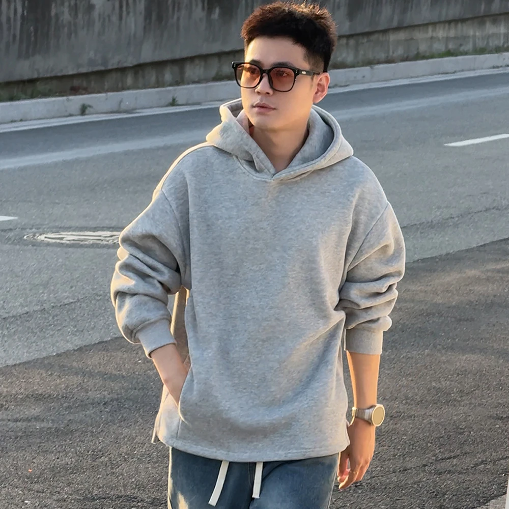 男装穿搭隐藏口袋百搭连帽卫衣男士春秋季宽松套头衫休闲纯色上衣