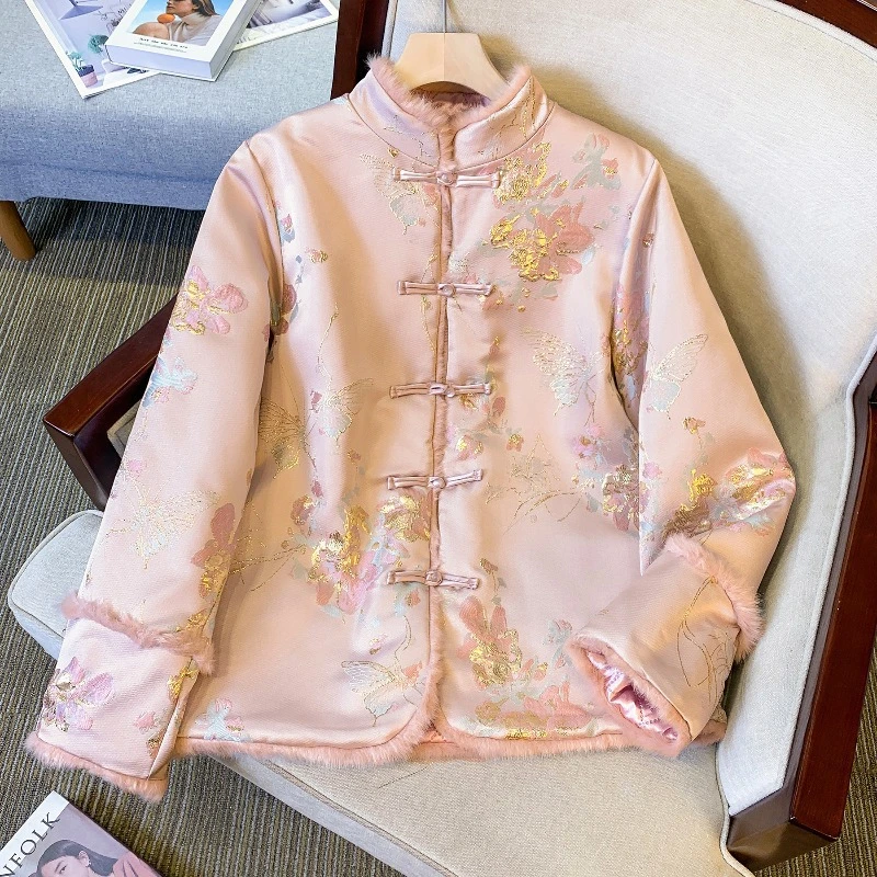 新中式轻国风盘扣棉服女冬季高级感提花改良唐装棉衣新中式棉袄