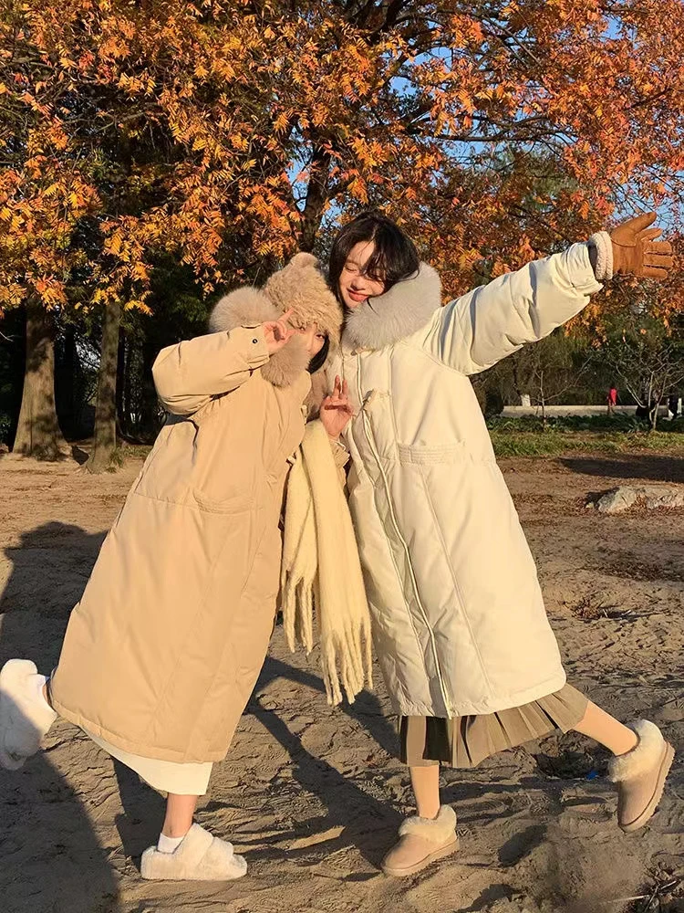 新款过膝中长款棉服时尚百搭韩版设计感连帽宽松加厚冬季外套女潮