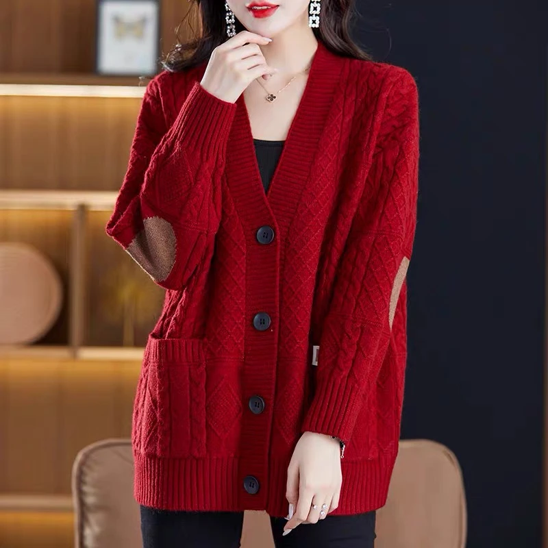 2025新款针织开衫女士春秋装显瘦洋气外搭宽松大码中长款毛衣外套