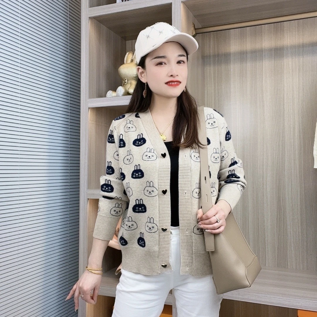 2025秋季新款针织开衫女韩版时尚洋气减龄显瘦长袖V领外套上衣