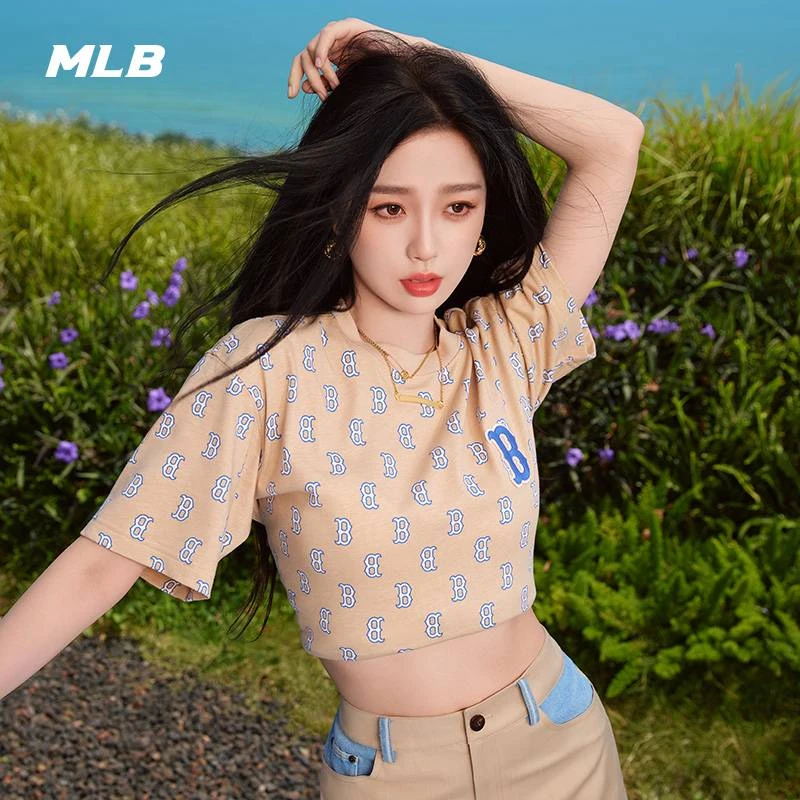 MLB字母老花满印T恤男女同款休闲夏季宽松运动情侣透气3ATSM1133