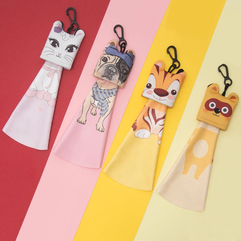 眼镜布挂钩式钥匙扣便携擦镜布眼睛布清洁布可爱韩卡通麂皮绒镜布