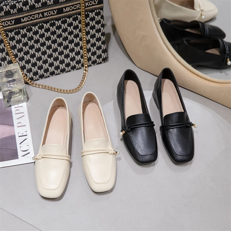 粗跟单鞋女2023春秋新款乐福鞋女复古高跟鞋软底英伦风百搭小皮鞋