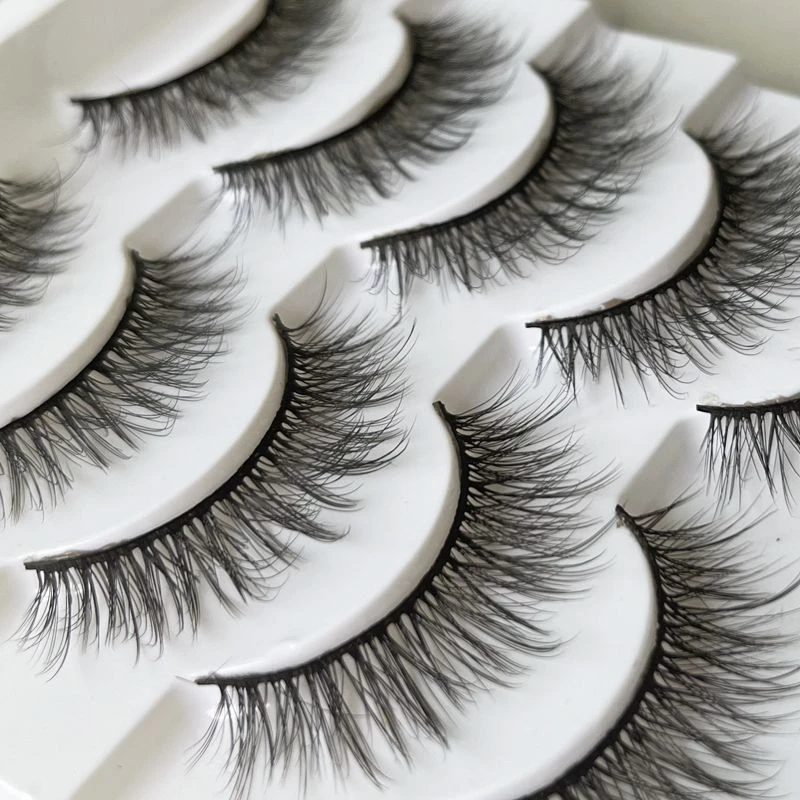 自然假睫毛女凌乱逼真交叉多层3D立体眼睫毛硬梗大眼仿真睫毛5对