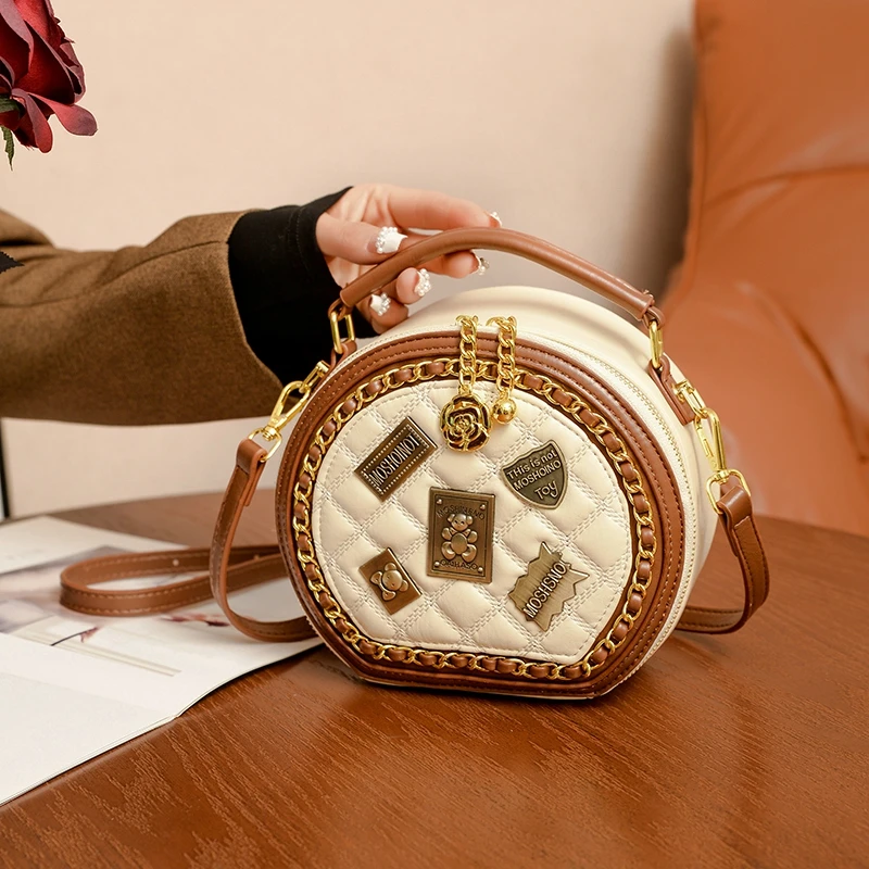 圆形包包2024新款时尚百搭小众轻奢手提包女高级感小圆包斜挎小包