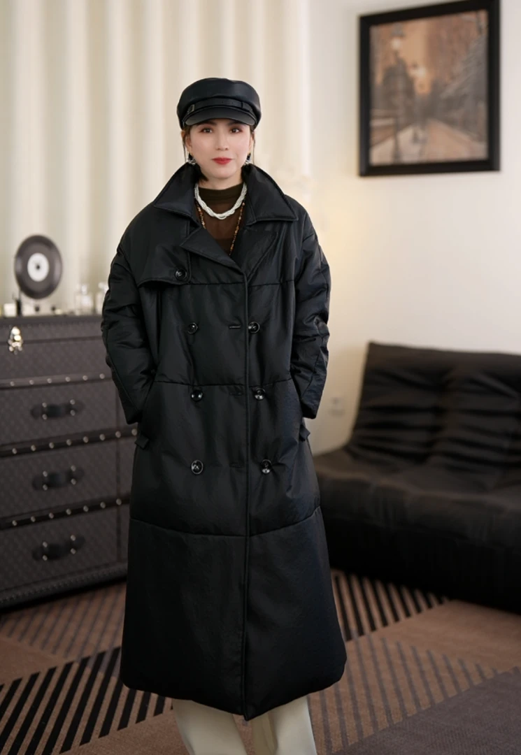 【K】秋冬皮衣时尚中长款石头纹皮衣羽绒外套KX7924111801 衣长108