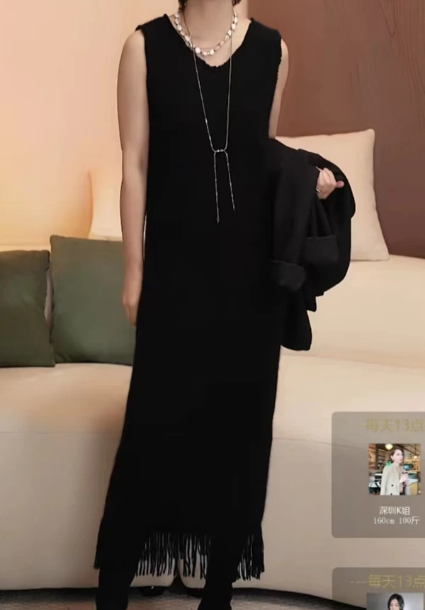 下摆流苏连衣裙KK01091013~裙长119起