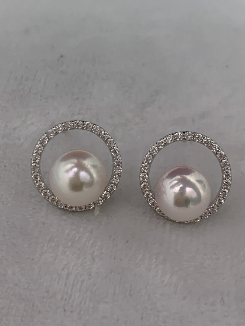 海水极光akoya圆圈珍珠耳钉8-8.5mm送闺蜜送爱人生日礼物推荐