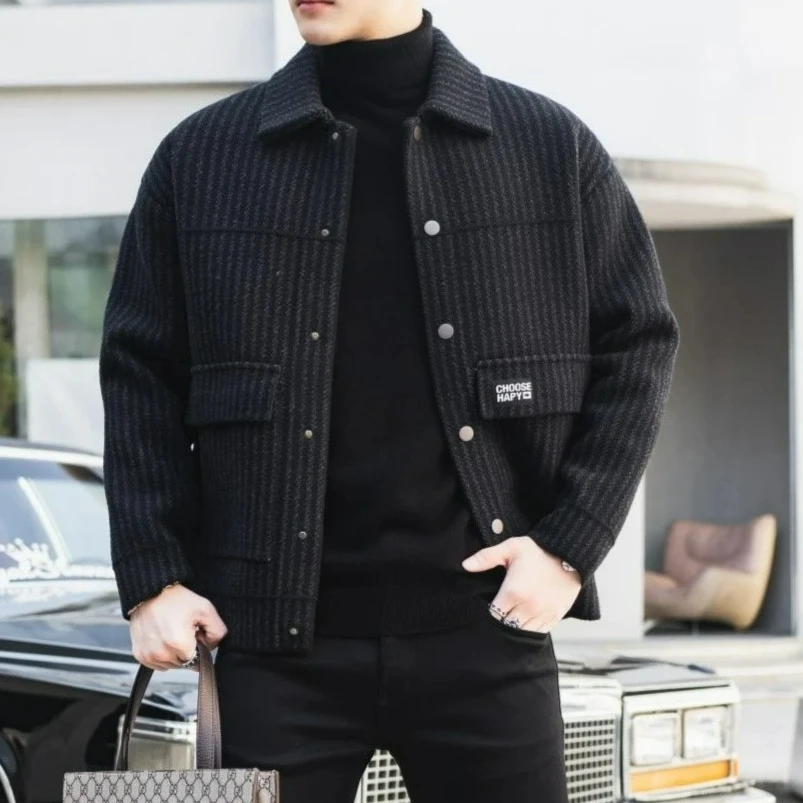 2024冬季新款男装外套加厚大衣男士外套休闲翻领开衫帅气
