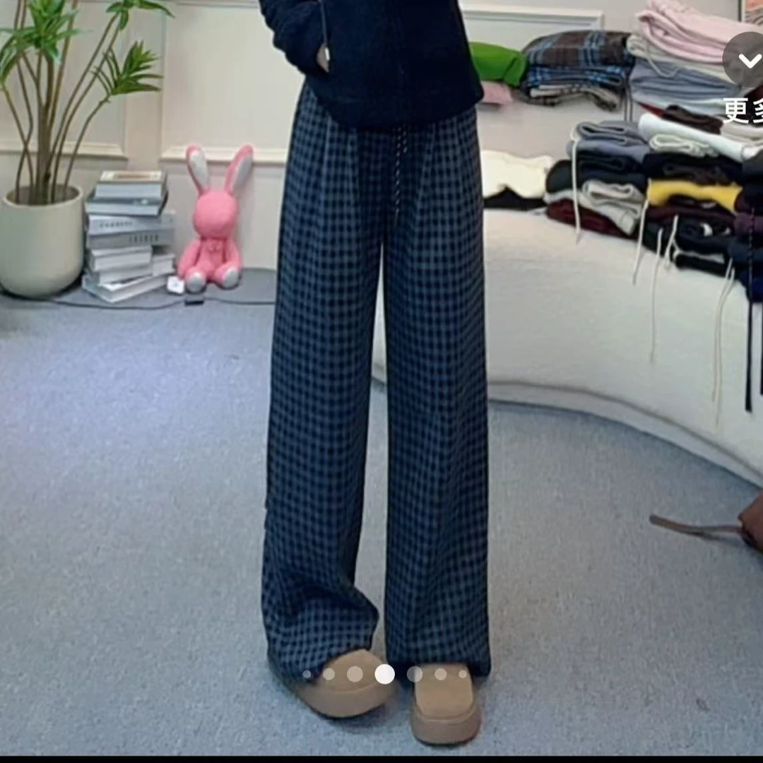 【加绒款】慵懒时尚高定版小格子直筒裤W33