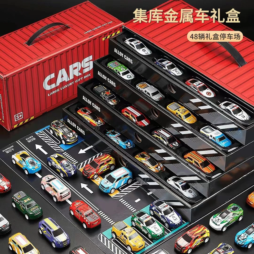合金铁皮车玩具男孩仿真赛车模型小汽车街景地图礼盒