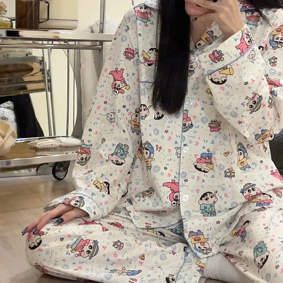 蜡笔小新云朵绵睡衣女春秋长袖日系ins网红卡通甜美风家居服套装