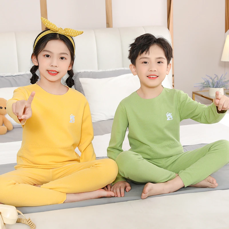 儿童AB面无痕德绒保暖护肚贴片内衣套装恒温蓄热秋衣秋裤