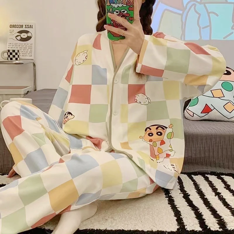 2023春季新款睡衣女长袖长裤开衫舒适柔软家居服套装109