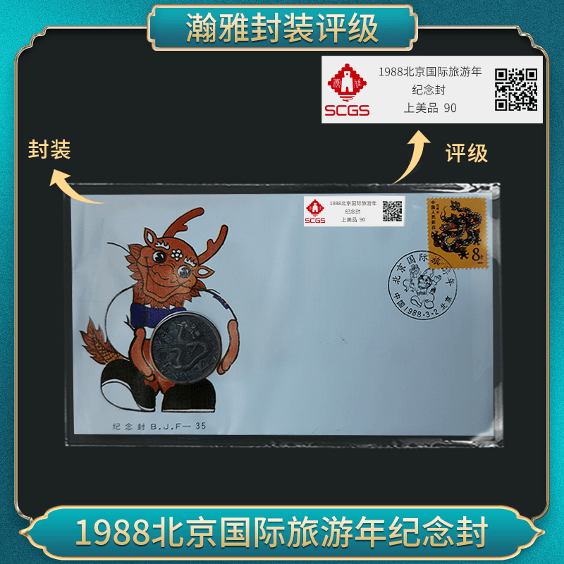 1988北京国际旅游年 纪念封邮票  瀚雅评级 上美品90