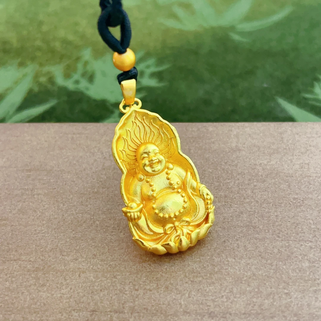 合金吊坠 荷花元宝弥勒佛双面雕刻挂坠精美编绳佛公实心