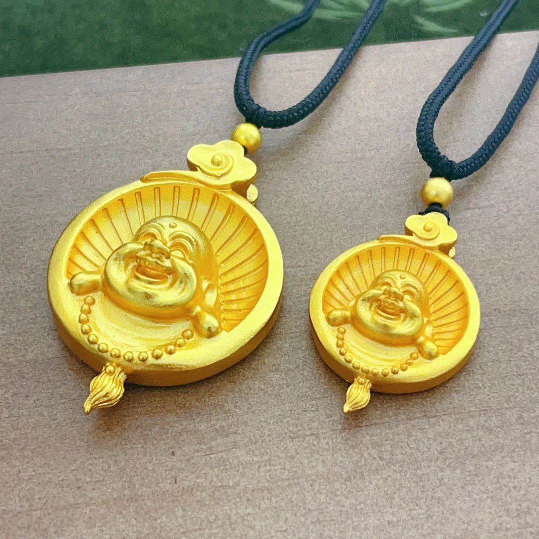 合金吊坠 祥云弥勒佛中古精美手工项坠挂坠项链雕刻实心