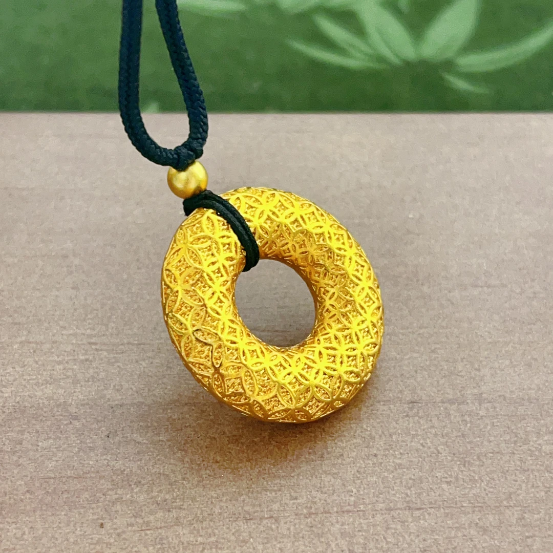 花丝钱币平安扣时尚金色编绳项坠饰品挂坠项链传承精美