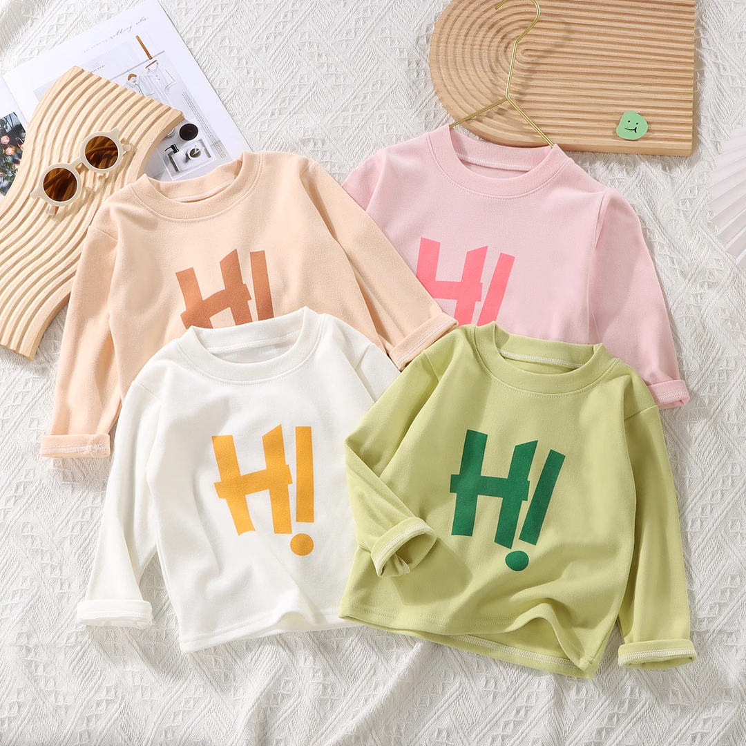 儿童德绒圆领小童打底衫宝宝单件上衣男女童新款春秋T恤长袖洋气