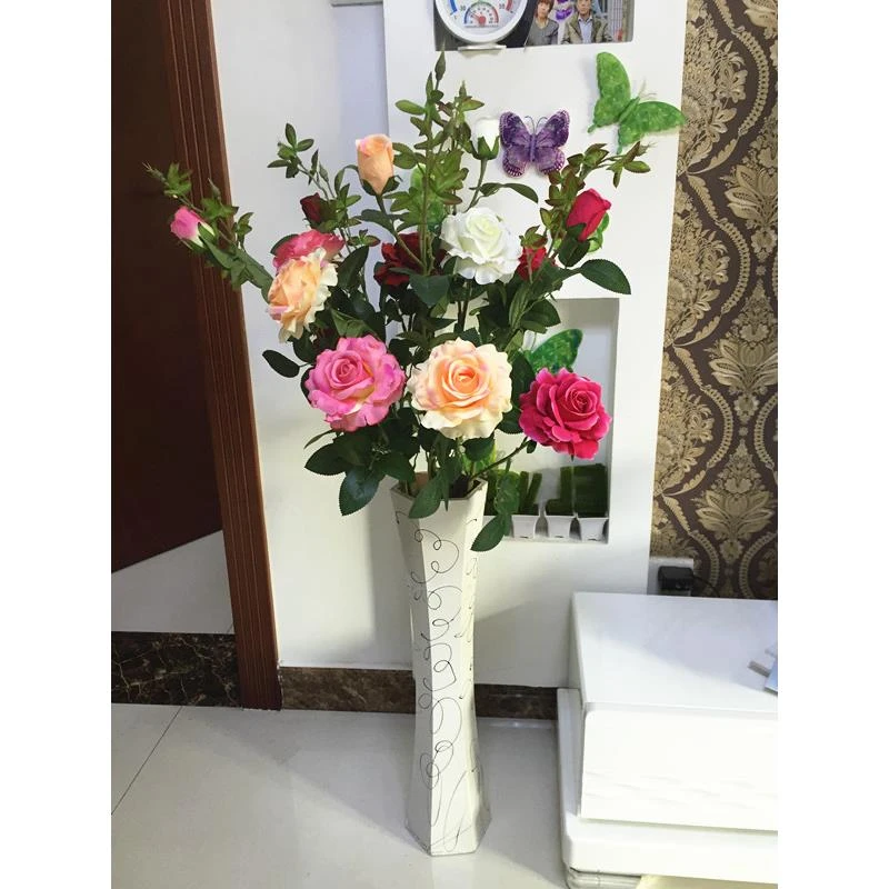 真高枝花假花玫瑰月季花客厅落地装饰花干花塑料花大型落地花