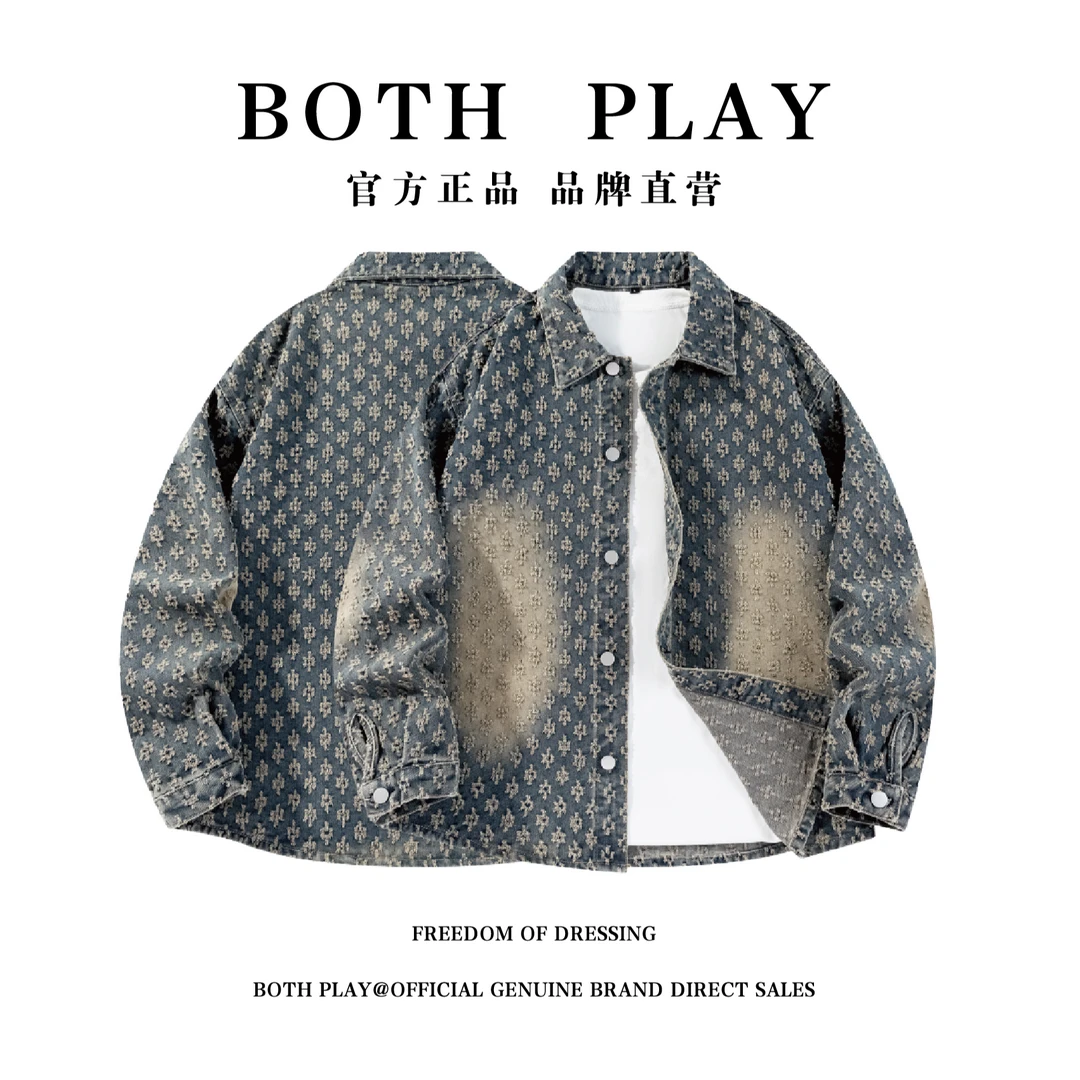 BOTH PLAY复古老钱风提花衬衫休闲宽松高级感衬衫外套慵懒风5690