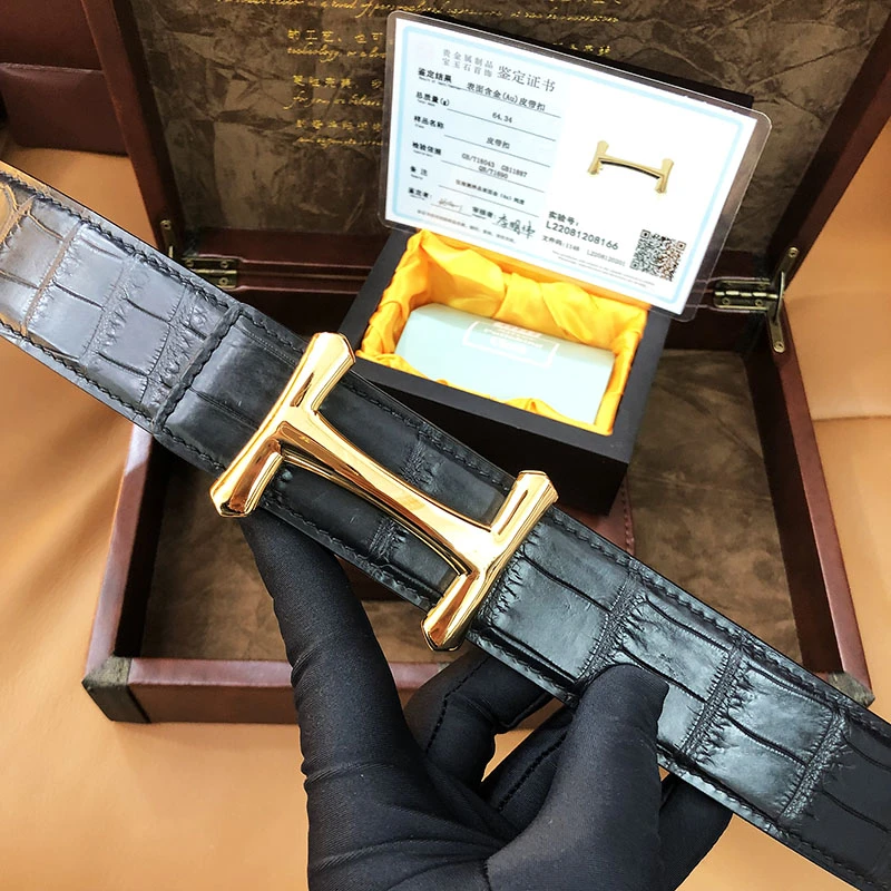 保真鳄鱼皮尼罗雾面全手工皮带包金工艺男士真皮腰带商务高档时尚