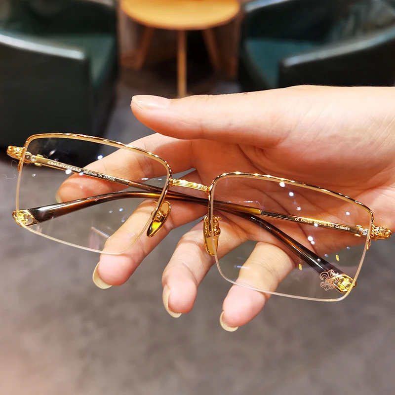 JIANDAN/简丹金丝百搭男女个性时尚半框平光镜方框商务近视眼镜架