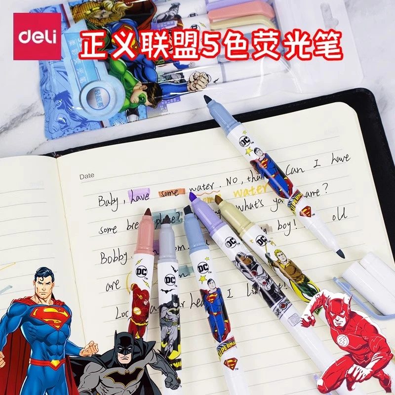 得力S147正义联盟荧光笔标记笔学生记号笔做笔记划重点手账涂鸦笔