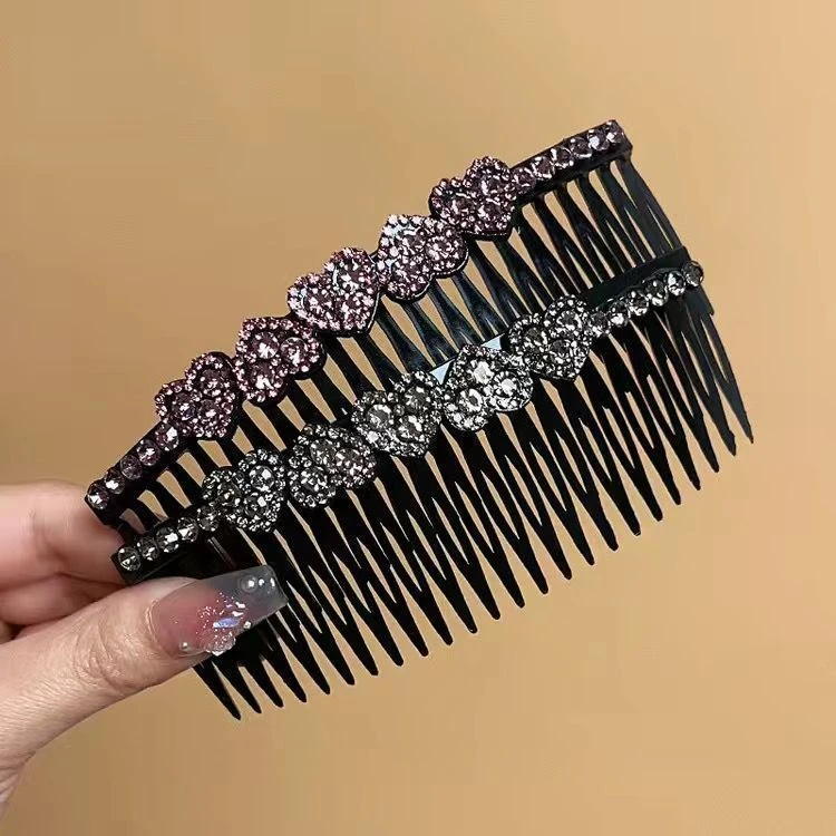 2024网红爱心水钻倒插梳发梳前额刘海后脑勺碎发整理神器发卡头饰