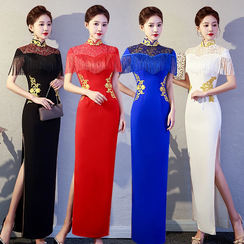 高端演出服长款舞台形体礼仪导师年轻款优雅气质改良表演走秀旗袍